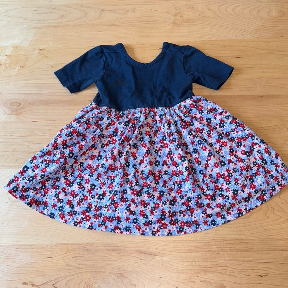 Ruffle Butts Knit Twirl Dress 2T in Red White and Bloom Print 4th of July
